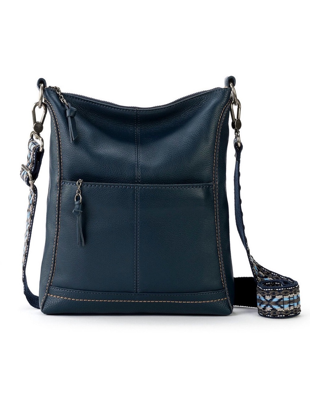 The Sak Navy Lucia Leather Crossbody with removable Patterned and blue Straps